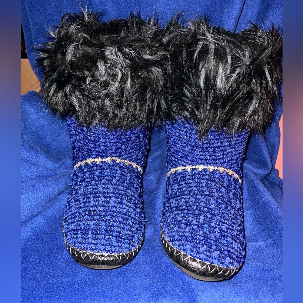Pretty You London blue bling slipper boots worn once indoors. Size XL 9.5 - 10.5